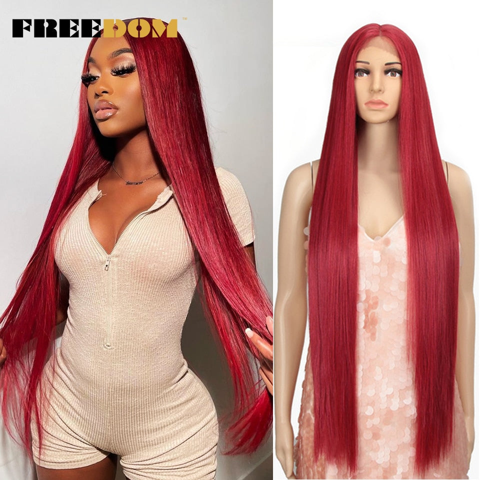 Synthetic Lace Wig 38 Inch Deep Part Long Straight Wig Ombre Pink Cosplay Wigs Synthetic Lace Front Wigs For Black Women