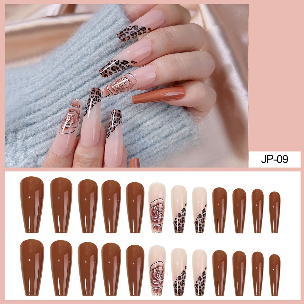 24pcs Long Ballet False Nail Full Cover Fake Nail Grey White Marble Design Nails Tip French Coffin Nails Press On Nails