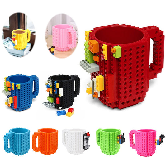 Coffee Mug Cups Building Blocks Build-On Cup for Milk Coffee Water Brick Type Water Bottle DIY Blocks kids