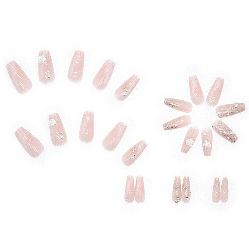 24pcs Elegant Fairy Punk Dry Roses Fake Nail Art With Relief Pattern Fake Nails With Glue Full Cover Nails With Wearing Tools