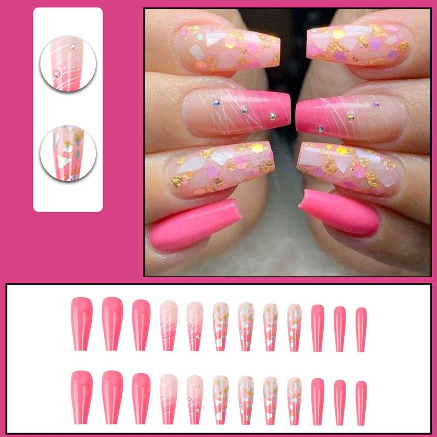 24pcs/set French Nail Ballet False Nails Long Flower Bow Nail Decor Press On Fake Nails Tips With Glue Sticker Nail