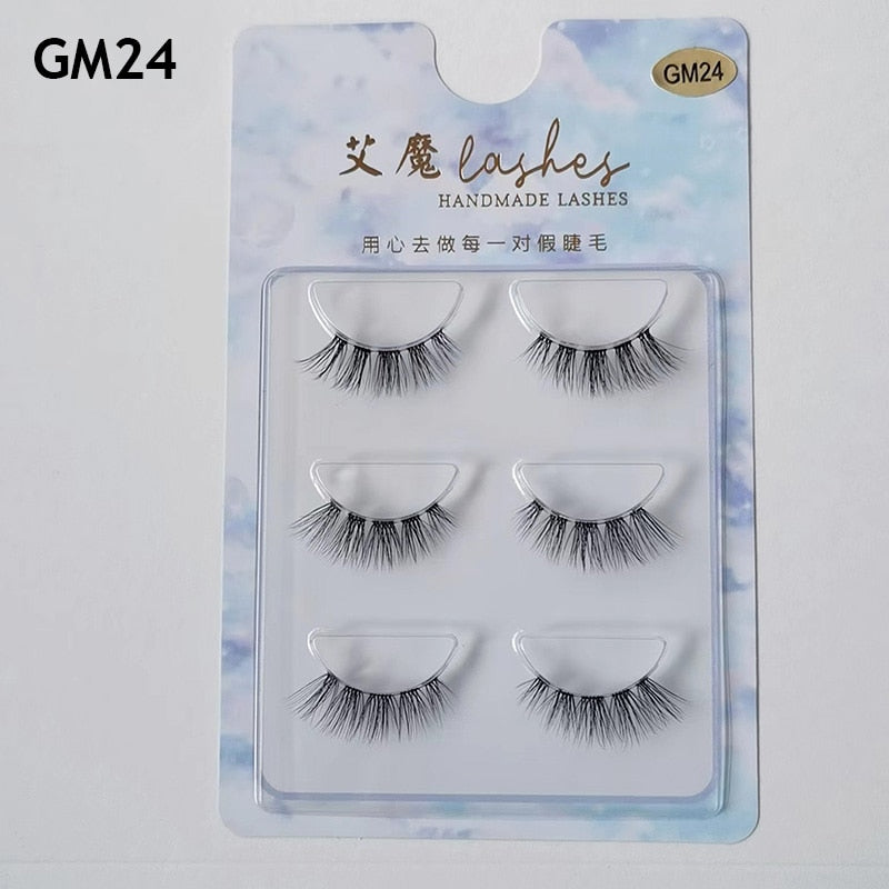 3pairs Mink Eyelashes Invisible Band Lash Extension Natural False Eyelashes Cross Cluster Fairy 3D Faux