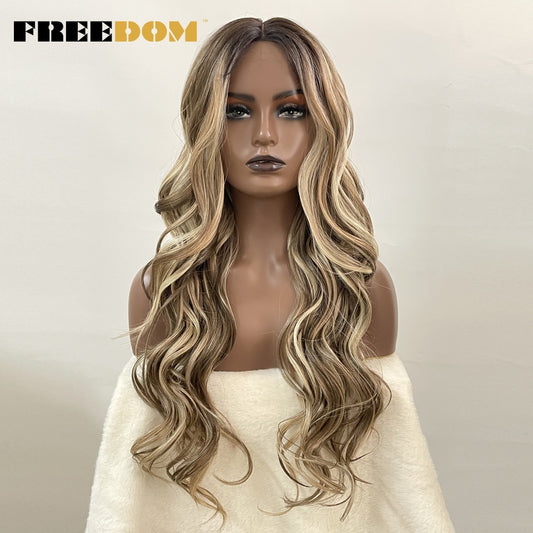 Synthetic Lace Wigs For Black Women Highlight Orange Ginger Blue Red T Part Lace Wig Ombre Brown Long Wavy Cosplay Wigs