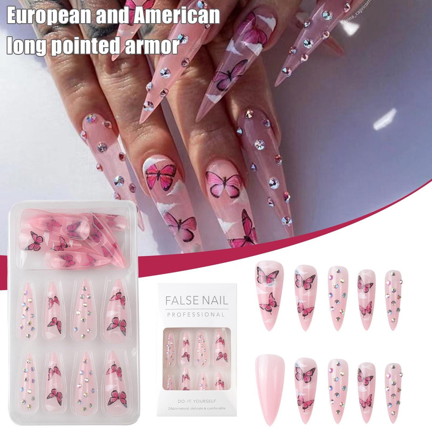 24pcs/set French Nail Ballet False Nails Long Flower Bow Nail Decor Press On Fake Nails Tips With Glue Sticker Nail