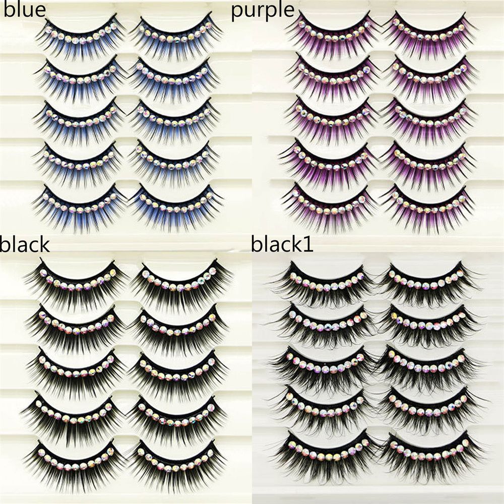 1/5Pairs Soft Mink False Eyelashes Natural 3D Fake Eye Lashes with Shiny Rhinestones Colored Extension Eyelashes