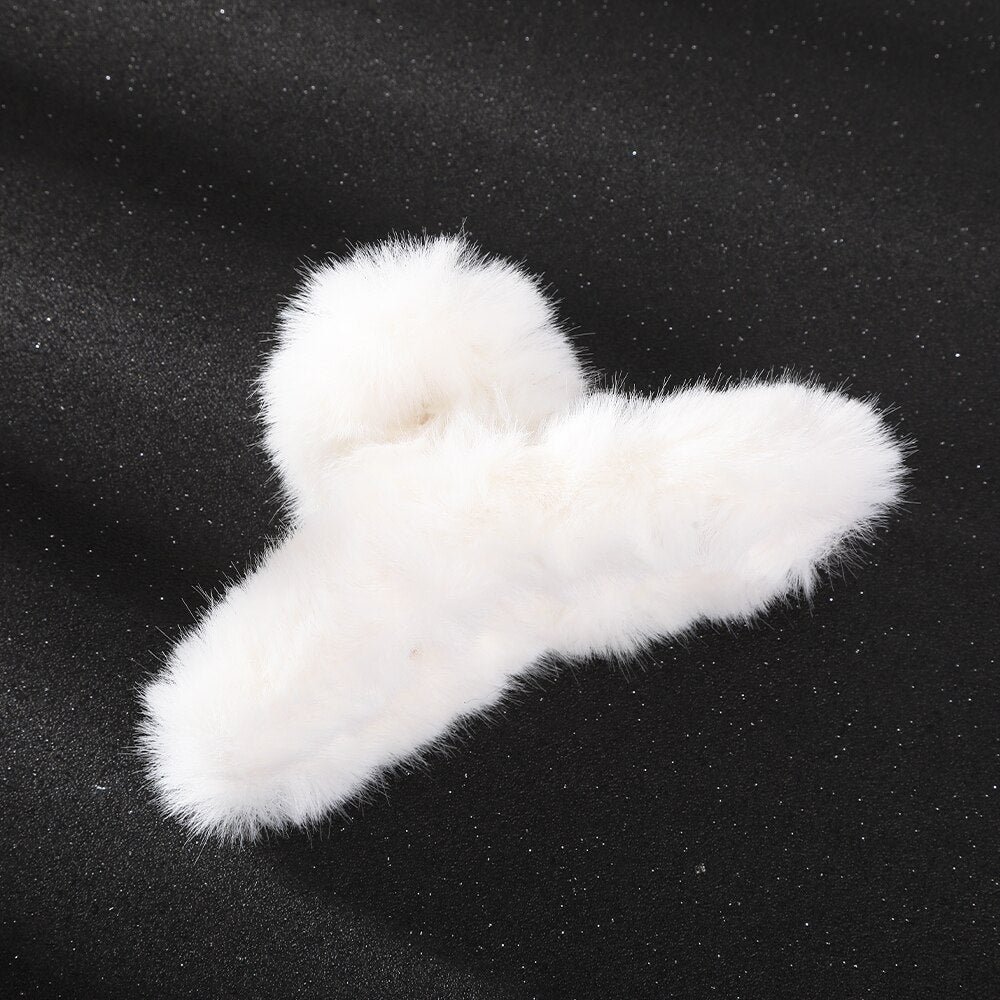 Plush Hair Claw Clip Rabbit Fur Seaweed Green Crab Clamps Solid Color Hairpin Barrette Warm Hair Accessories