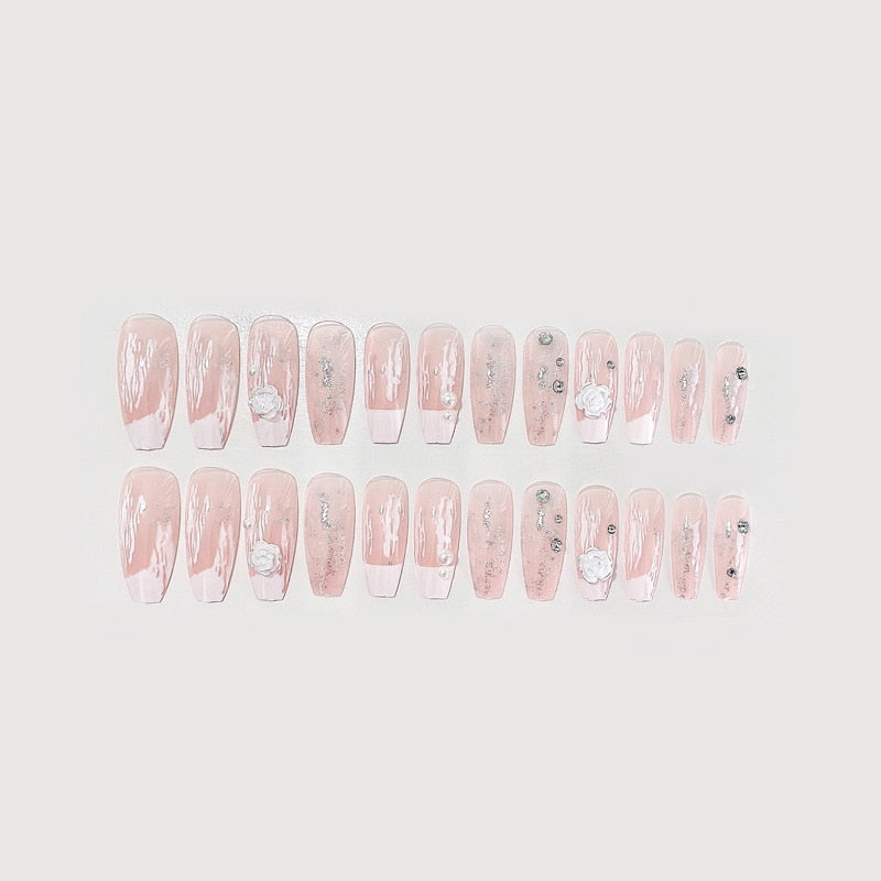 24pcs Elegant Fairy Punk Dry Roses Fake Nail Art With Relief Pattern Fake Nails With Glue Full Cover Nails With Wearing Tools