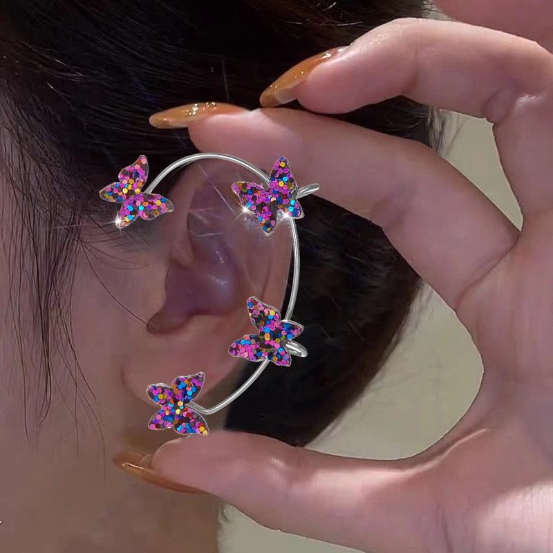 Korean Style Butterfly Ear Clips Without Piercing Sparkling Zircon Ear Cuff Clip Earrings